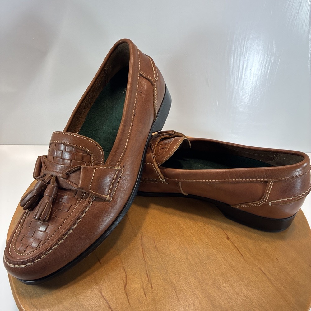 Men's Size 10 Shoes Thom McAn Woven Leather Tassel Slip On Loafers Preppy EUC